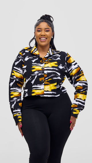 Safari Tara Crop Shacket - Black / Yellow Fali Print