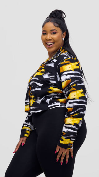 Safari Tara Crop Shacket - Black / Yellow Fali Print