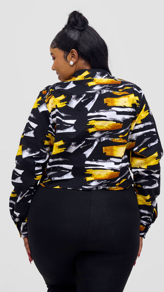 Safari Tara Crop Shacket - Black / Yellow Fali Print