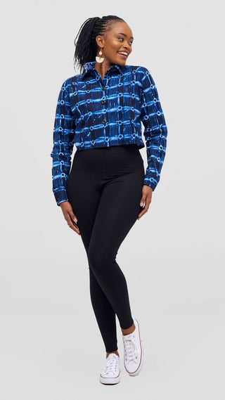 Safari Tara Crop Shacket - Light Blue / Navy Dire Print - Shopzetu