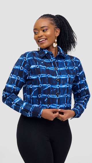 Safari Tara Crop Shacket - Navy / Light Blue Sutu Print