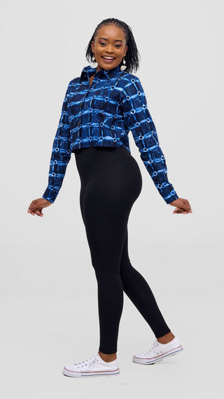 Safari Tara Crop Shacket - Light Blue / Navy Dire Print - Shopzetu