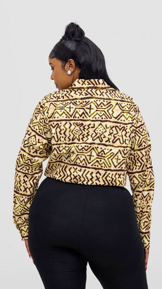 Safari Tara Crop Shacket - Olive / Brown Khoi Print - Shopzetu