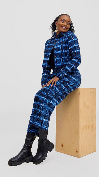 Safari Tara Crop Shacket - Light Blue / Navy Dire Print - Shopzetu