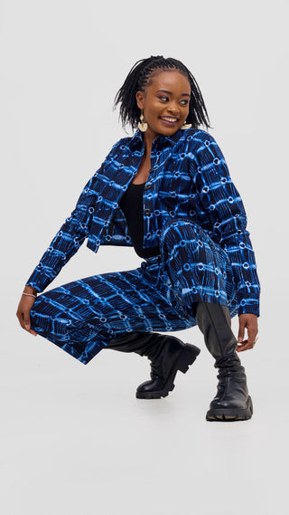 Safari Tara Crop Shacket - Navy / Light Blue Sutu Print