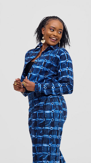 Safari Tara Crop Shacket - Light Blue / Navy Dire Print - Shopzetu