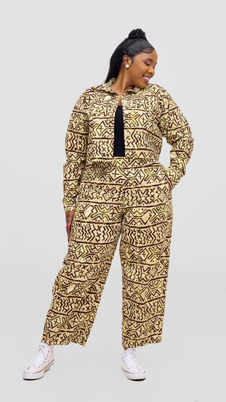 Safari Tara Crop Shacket - Olive / Brown Khoi Print - Shopzetu
