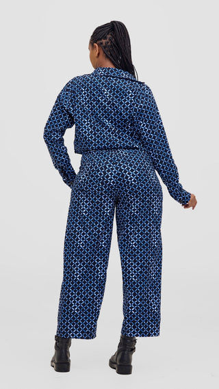 Safari Tara Crop Shacket - Light Blue / Navy Dire Print