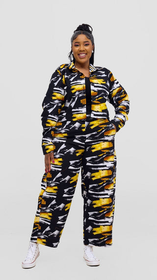 Safari Tara Barell Pants - Black / Yellow Fali Print - Shopzetu