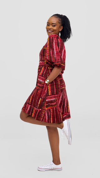 Safari Tara Bishop Sleeve Dress - Maroon / Pink Ara Print