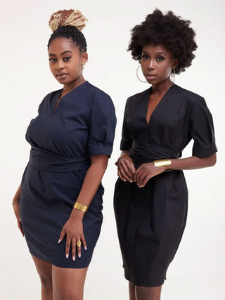 Safari Huru Short Sleeved Shirt Dress - Navy Blue