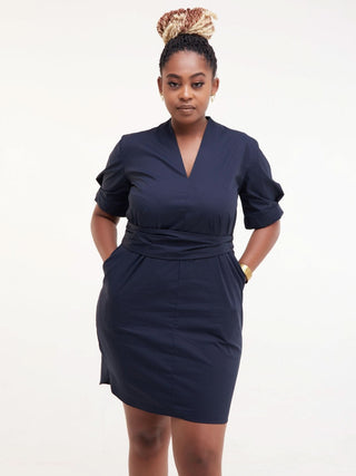 Safari Huru Short Sleeved Shirt Dress - Navy Blue