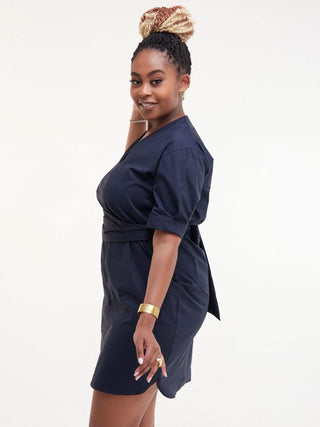 Safari Huru Short Sleeved Shirt Dress - Navy Blue