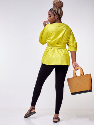 Safari Mara Wide Bishop Sleeve Top - Yellow