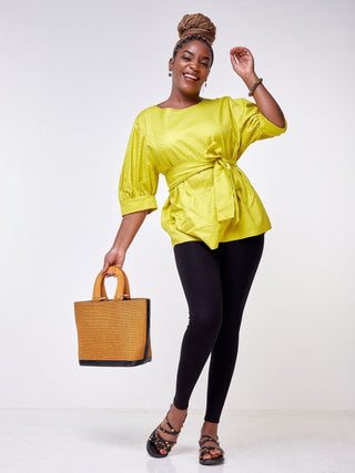 Safari Mara Wide Bishop Sleeve Top - Yellow