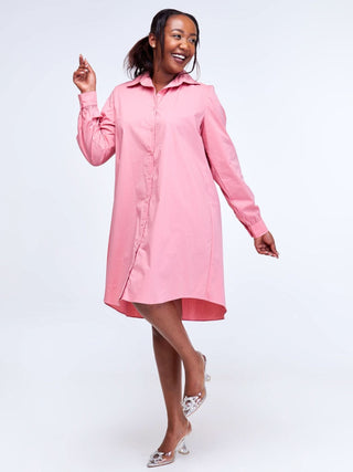 Safari Kaya Long Sleeve Shirt Dress - Peach - Shopzetu