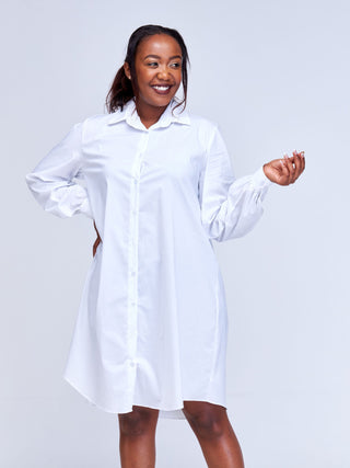 Safari Kaya Long Sleeve Shirt Dress - White