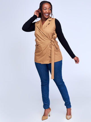 Safari Mali Wrap Lapel Top - Taupe