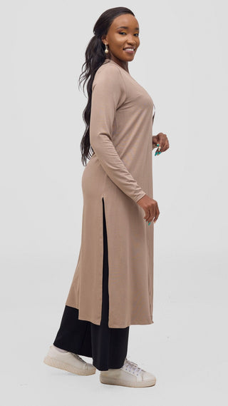 Safari Long Sleeve Waterfall - Dark Tan - Shopzetu