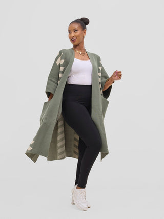Safari Dila Poncho - Dark Sage / Ivory - Shopzetu