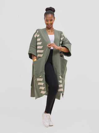 Safari Dila Poncho - Dark Sage / Ivory - Shopzetu