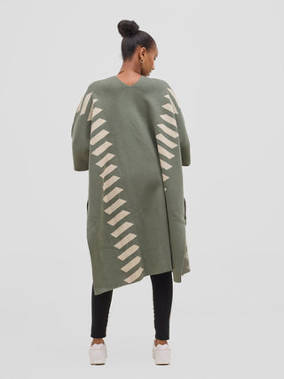 Safari Dila Poncho - Dark Sage / Ivory - Shopzetu