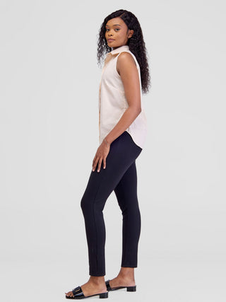 Safari Kamari Halter Shirt - Beige - Shopzetu