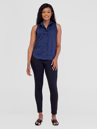 Safari Kamari Halter Shirt - Navy Blue - Shopzetu