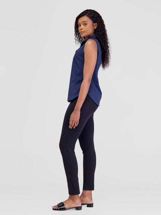 Safari Kamari Halter Shirt - Navy Blue - Shopzetu