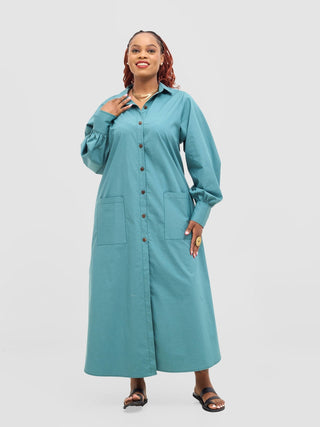 Safari Mansi Maxi Shirt Dress - Teal - Shopzetu