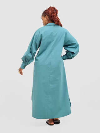Safari Mansi Maxi Shirt Dress - Teal - Shopzetu