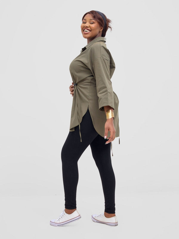 Safari Njano Front Drawstring Tunic Top - Hunters Green - Shopzetu