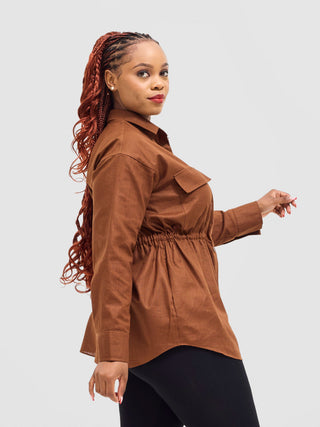 Safari Savannah Drawstring Shacket - Brown