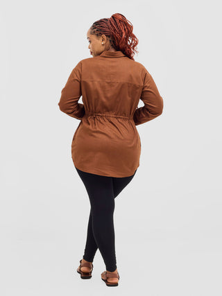 Safari Savannah Drawstring Shacket - Brown