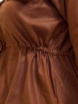Safari Savannah Drawstring Shacket - Brown - Shopzetu