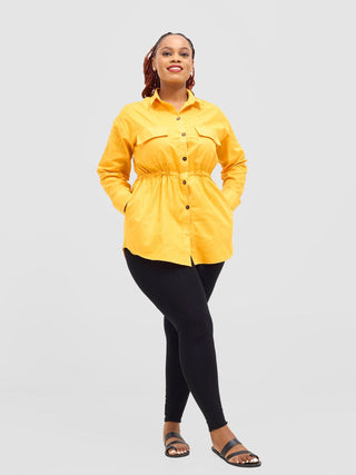 Safari Savannah Drawstring Shacket - Mustard - Shopzetu