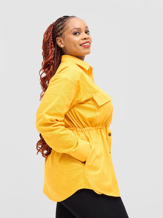 Safari Savannah Drawstring Shacket - Mustard - Shopzetu