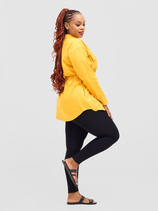 Safari Savannah Drawstring Shacket - Mustard - Shopzetu