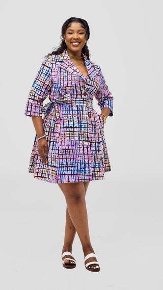 Safari Nazari Coat Dress - Blue / Pink Azizi Print