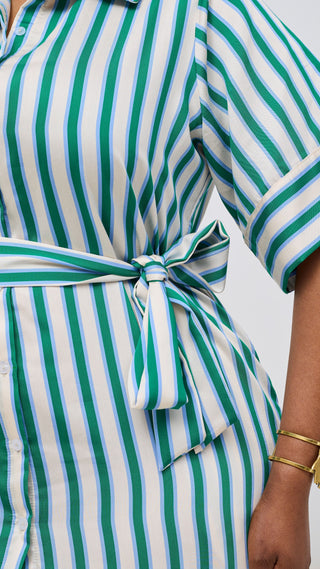 Safari Nazari Maxi Shirt Dress - Green / Cream Stripes