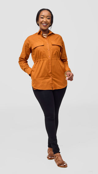 Safari Savannah Drawstring Shacket - Rust