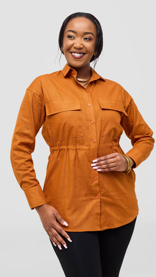 Safari Savannah Drawstring Shacket - Rust