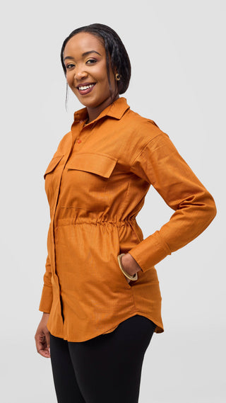 Safari Savannah Drawstring Shacket - Rust