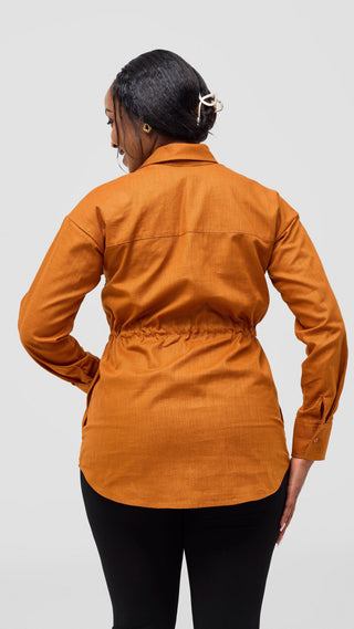 Safari Savannah Drawstring Shacket - Rust