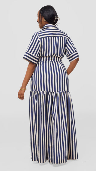 Safari Nazari Maxi Shirt Dress - Navy / Cream Stripes
