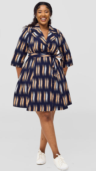 Safari Nazari Coat Dress - Navy / Peach Johari Print