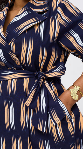 Safari Nazari Coat Dress - Navy / Peach Johari Print
