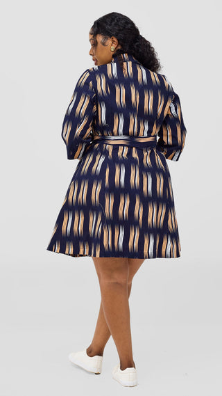 Safari Nazari Coat Dress - Navy / Peach Johari Print
