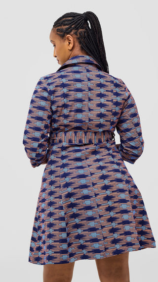 Safari Nazari Coat Dress - Navy / Pink Bakari Print