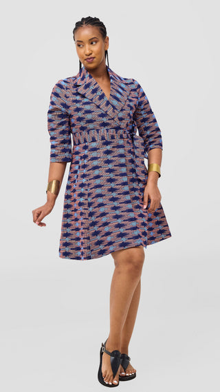Safari Nazari Coat Dress - Navy / Pink Bakari Print